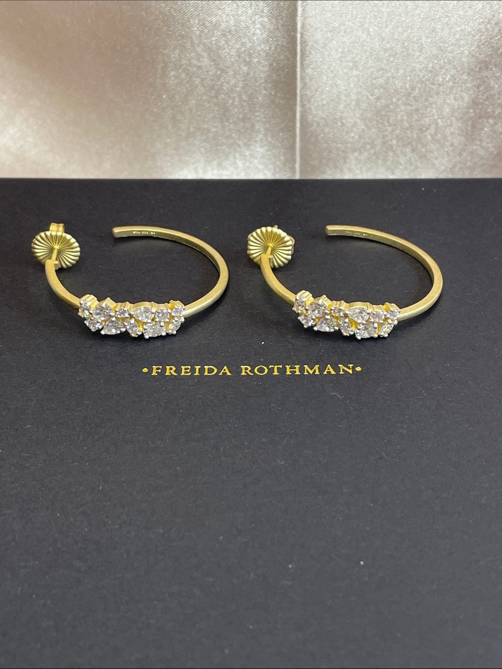 Freida Rothman Sterling Silver Crystal Hoop Earrings - NWT $250 MSRP